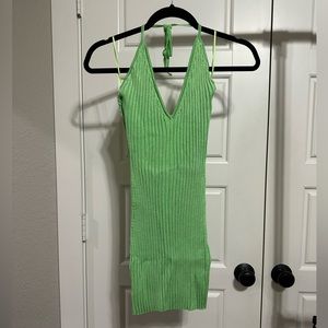 Green Halter Neck Ribbed Dress